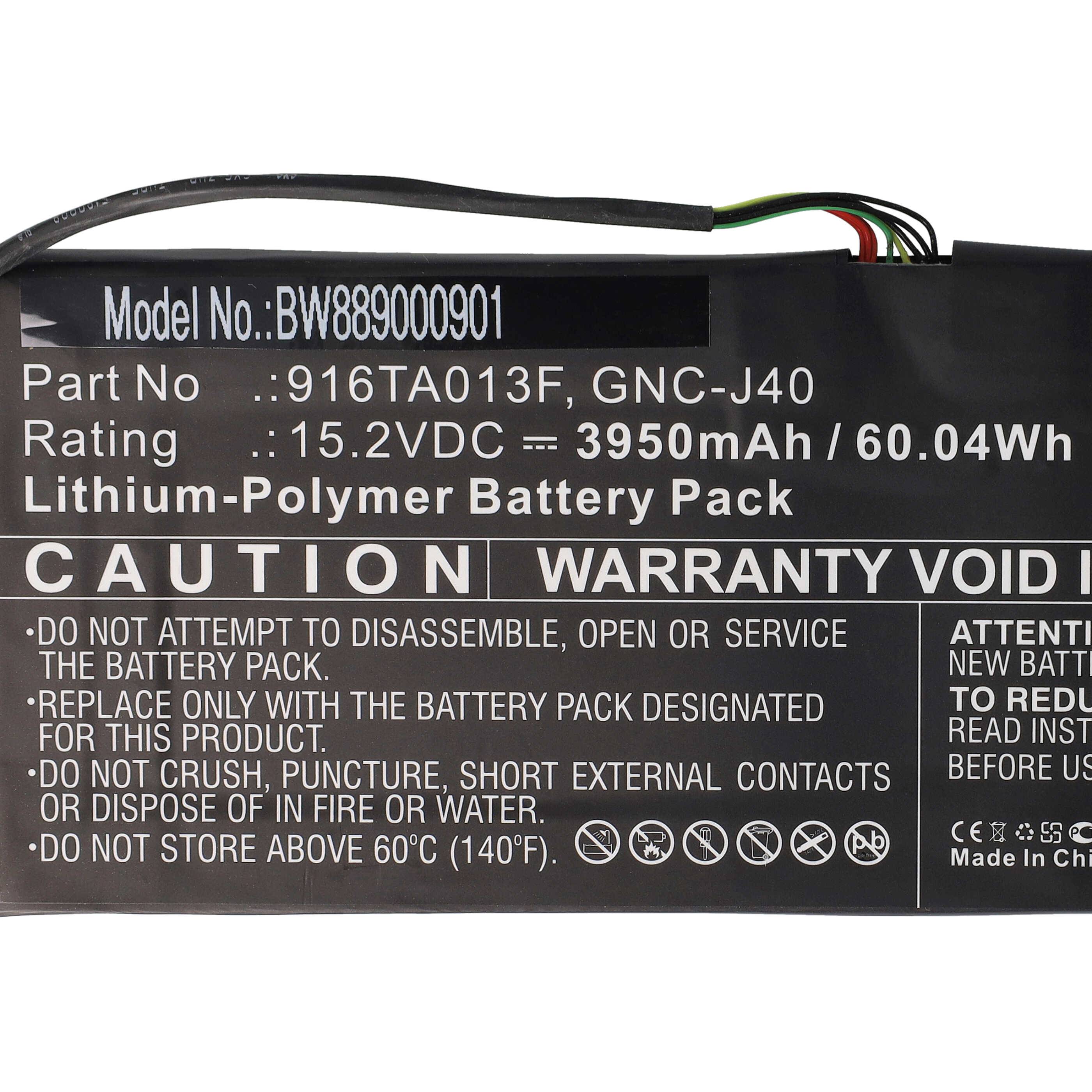 vhbw Akku Ersatz für Schenker 916TA013F, GNC-J40 für Notebook (3950 mAh, 15,2 V, Li-Polymer)