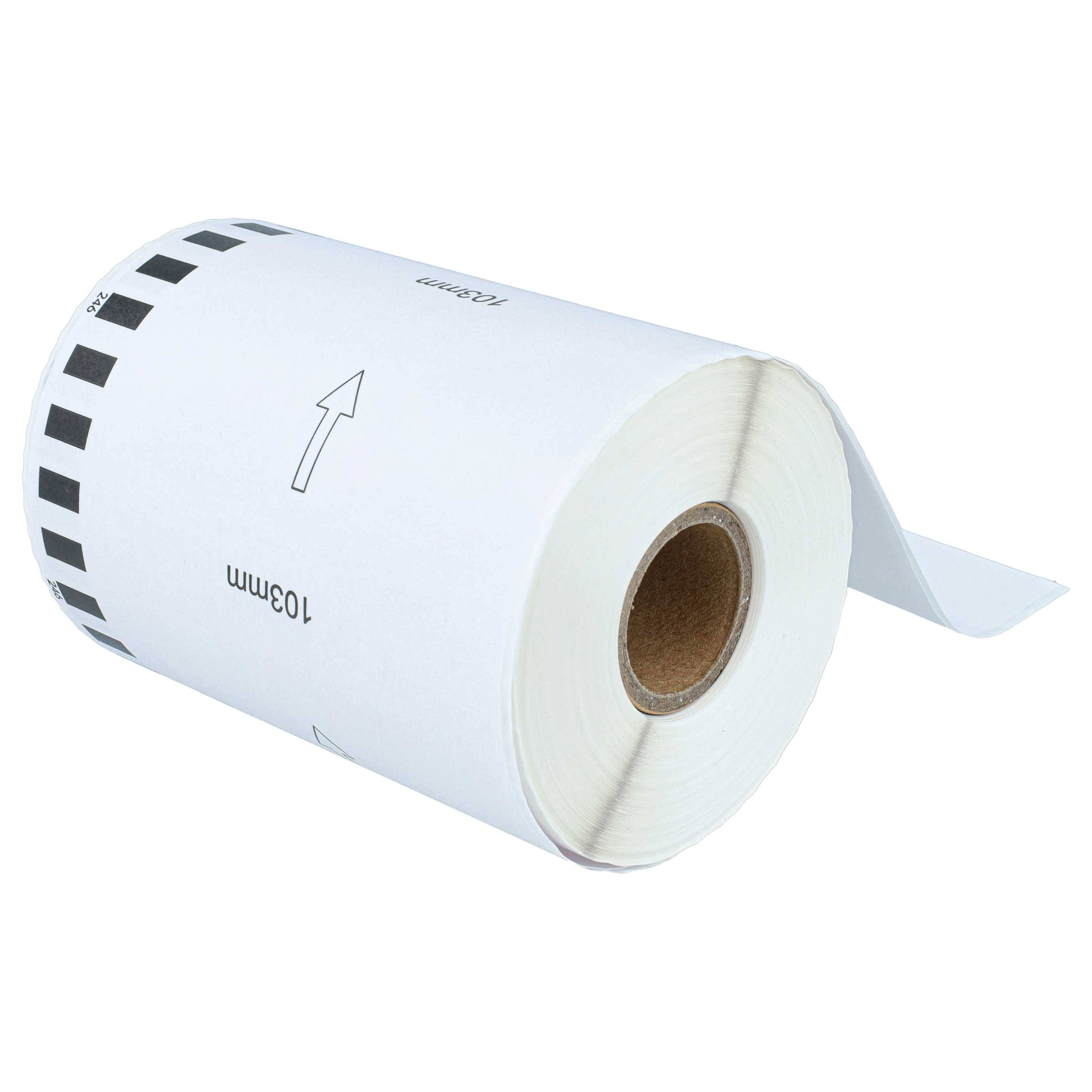 vhbw 10x Etiketten-Rolle mit Halter 103mm x 30,48m kompatibel mit Brother P-Touch QL 1100, QL 1100 C Etiketten-Drucker - Selbstklebend