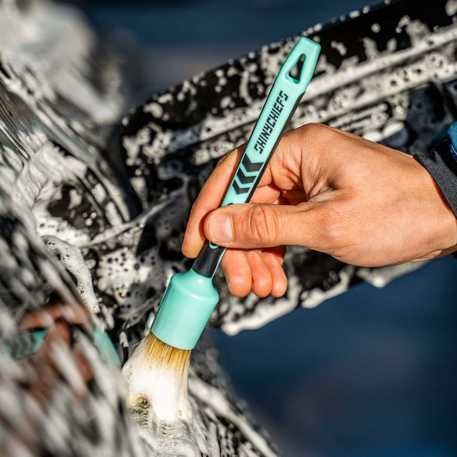 2er Set Detailing Brush - Wildschweinborsten Auto-Pinsel zur gründlichen Reinigung schwer zugänglicher Stellen 23cm