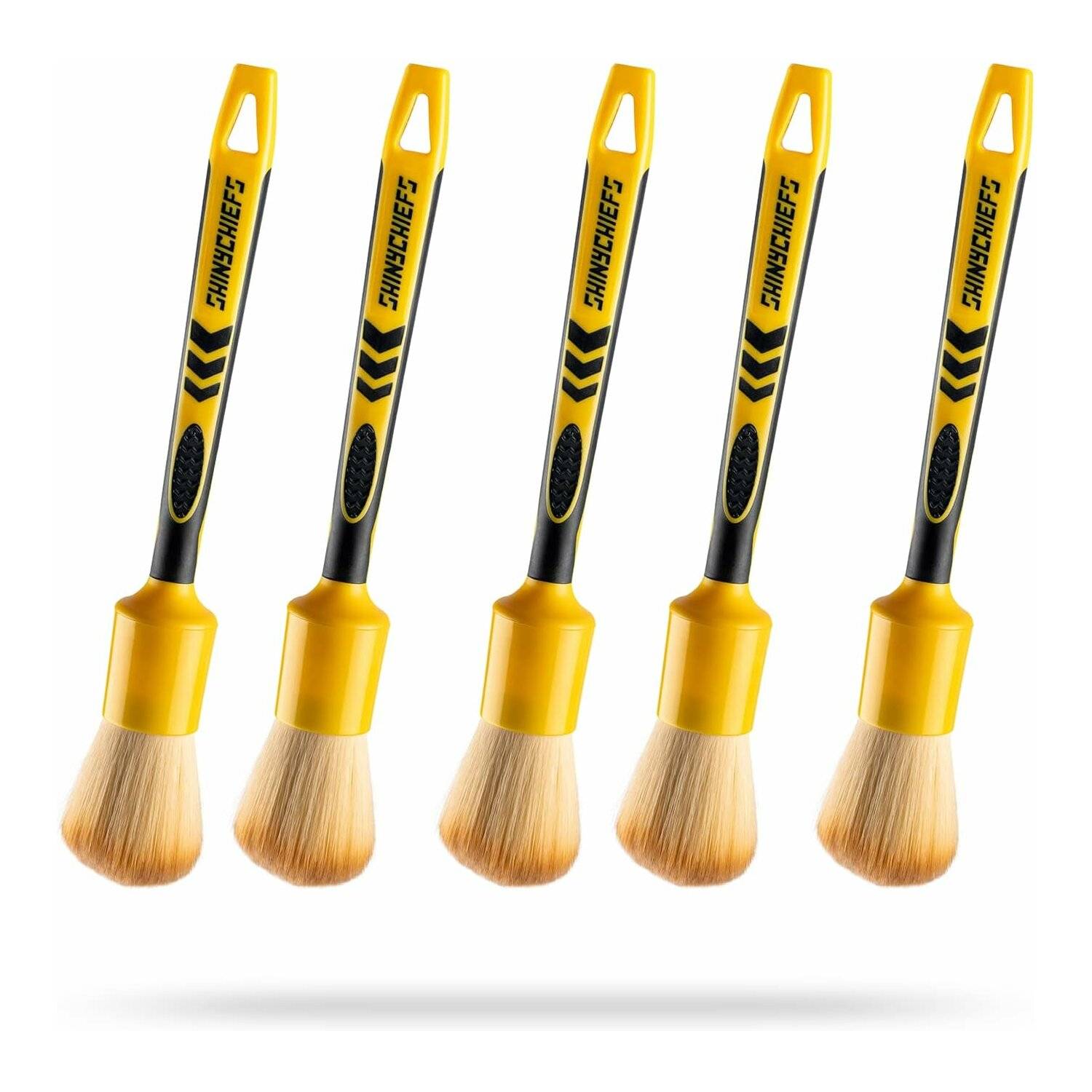 5er Set Auto-Pinsel zur detaillierten Innenraumreinigung - Kratzfreie Auto-Pflege, 23cm, Gelb