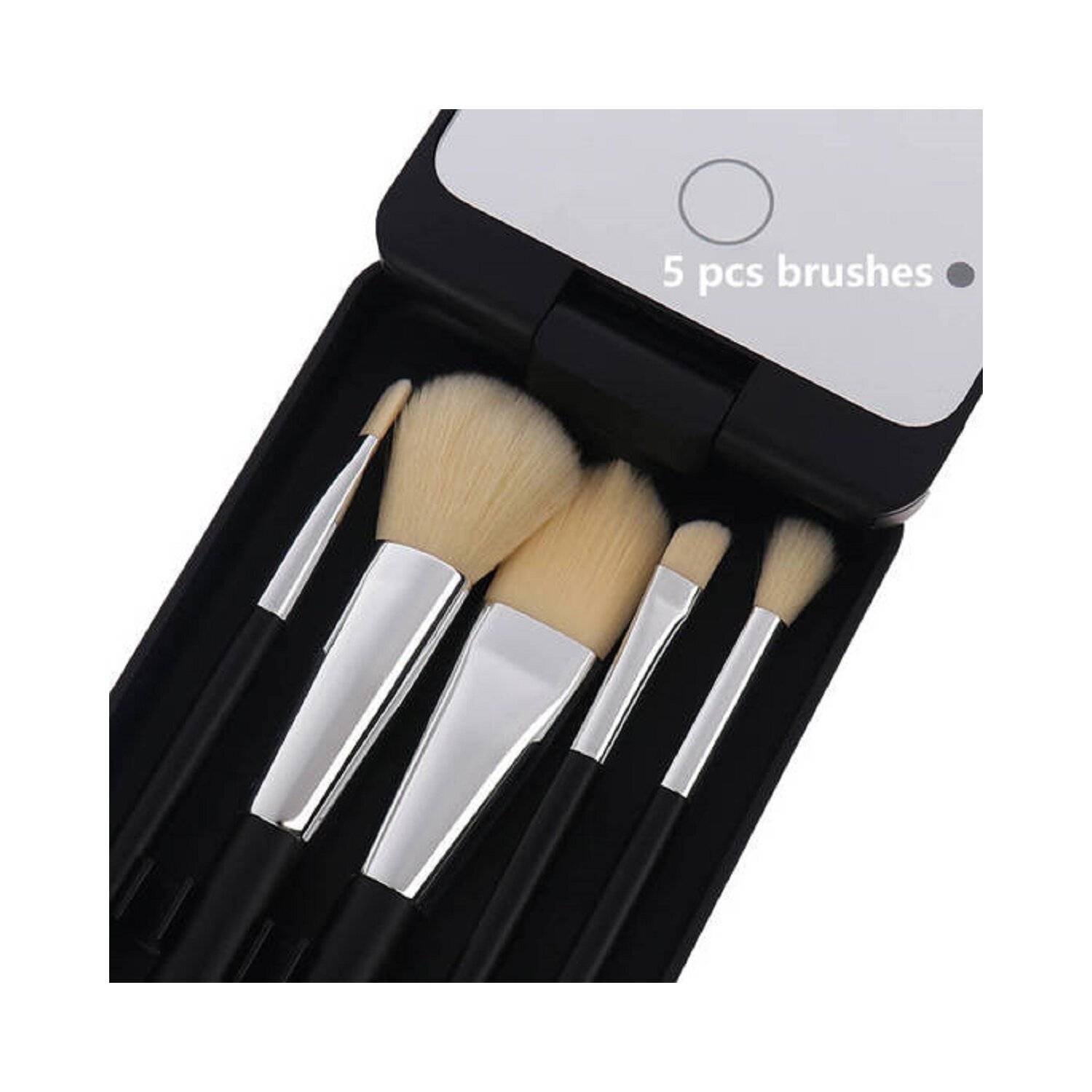 Kosmetischer LED-Schminkspiegel + 5 Make-up-Pinsel schwarz