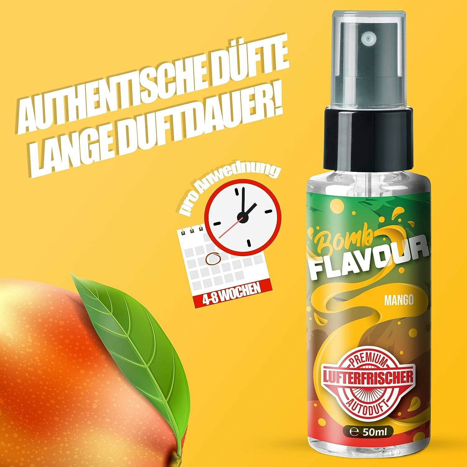 ShinyChiefs FLAVOUR BOMB Mango - Autoduft mit Mango Geruch - Premium Lufterfrischer für den Auto-Innenraum, 50ml