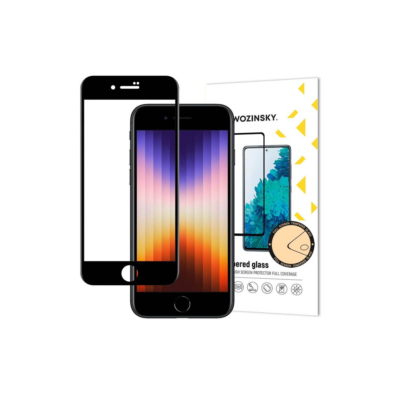 Super-Durable Full Glue Tempered Glass Full Screen mit Frame Case Friendly für iPhone SE 2022 / SE 2020 Schwarz