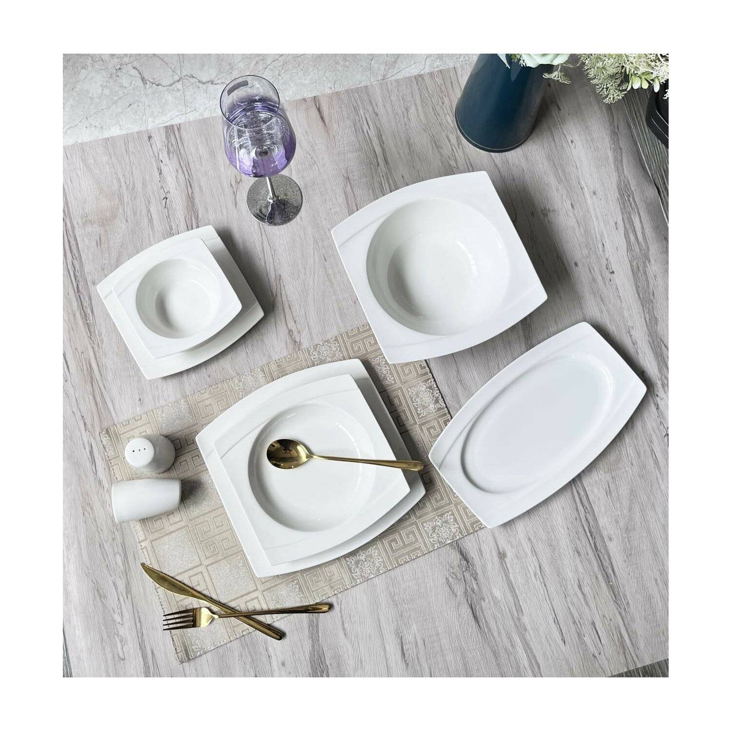 28-Teilig Tafelservice Porzellan Schale Teller Dessert Suppenteller SC13001