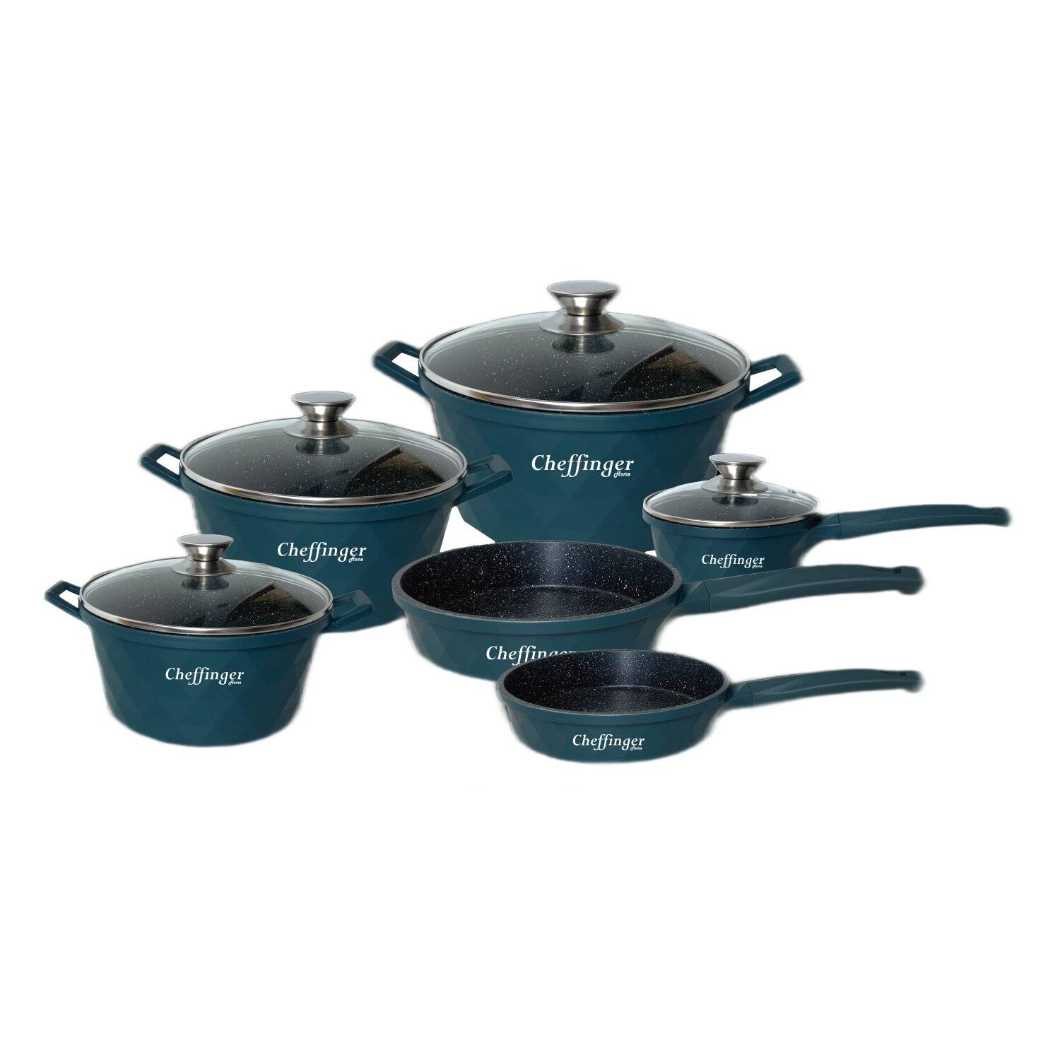 12-Teilig Kochtopf Set Induktion Kochtöpfe Diamant Topf Induktion Alu Guss Töpfe Deckel Handschuhe Grün