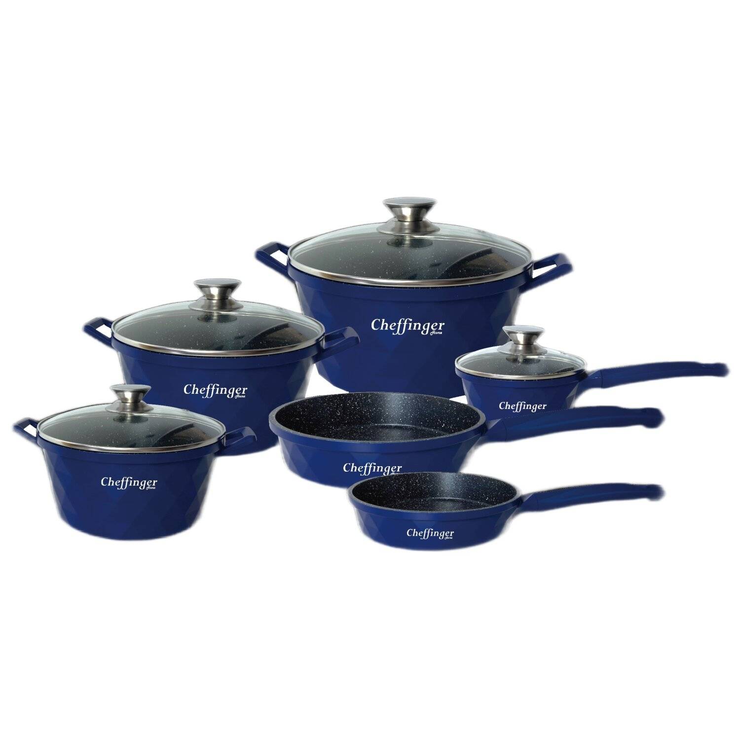 12-Teilig Kochtopf Set Induktion Kochtöpfe Diamant Topf Induktion Alu Guss Töpfe Deckel Handschuhe Blau
