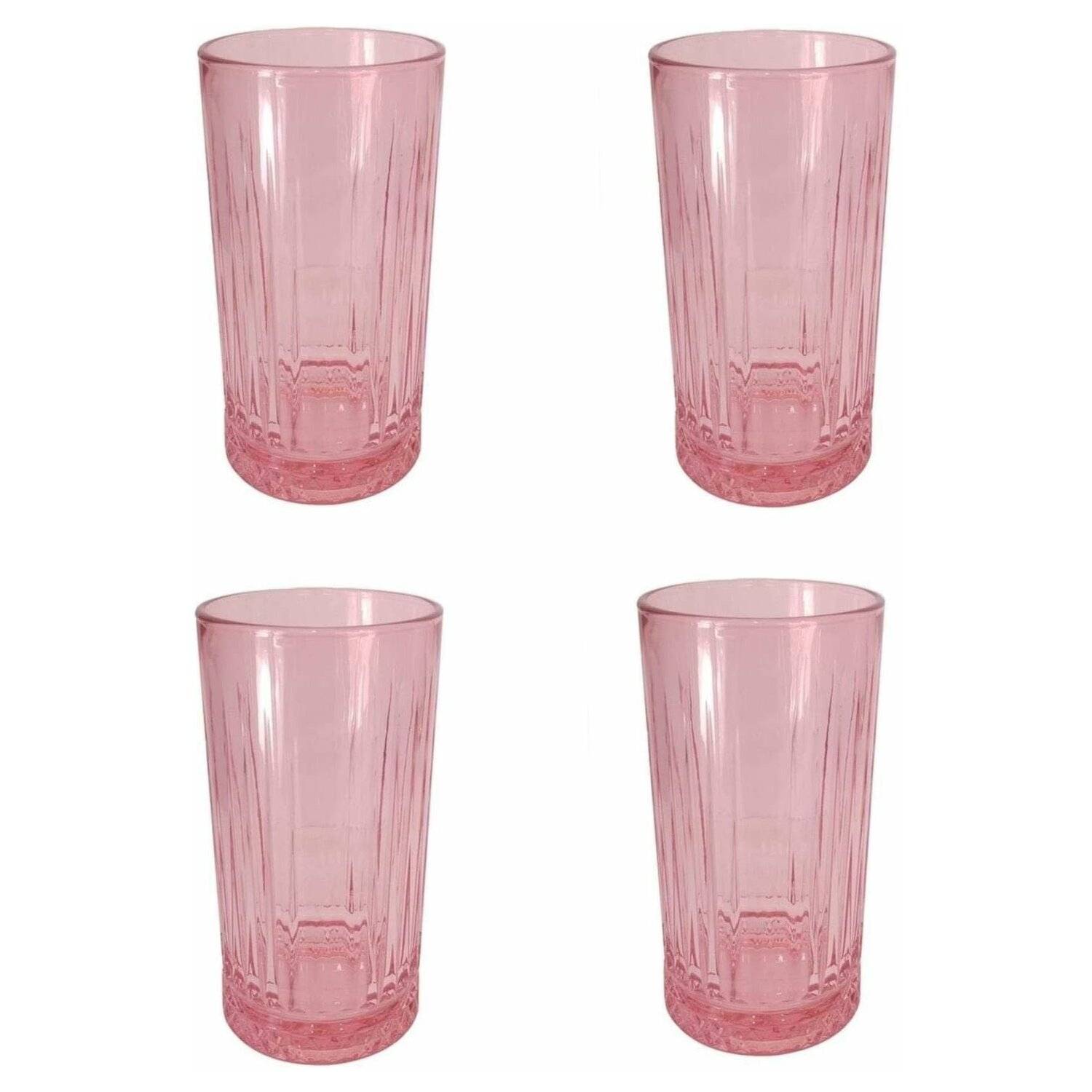 Pasabahce 520015 Longdrink Glas im Retro-Design und Kristall-Look, für Cocktail, Saft, Wasser, 445 ml, 4 Stück pink