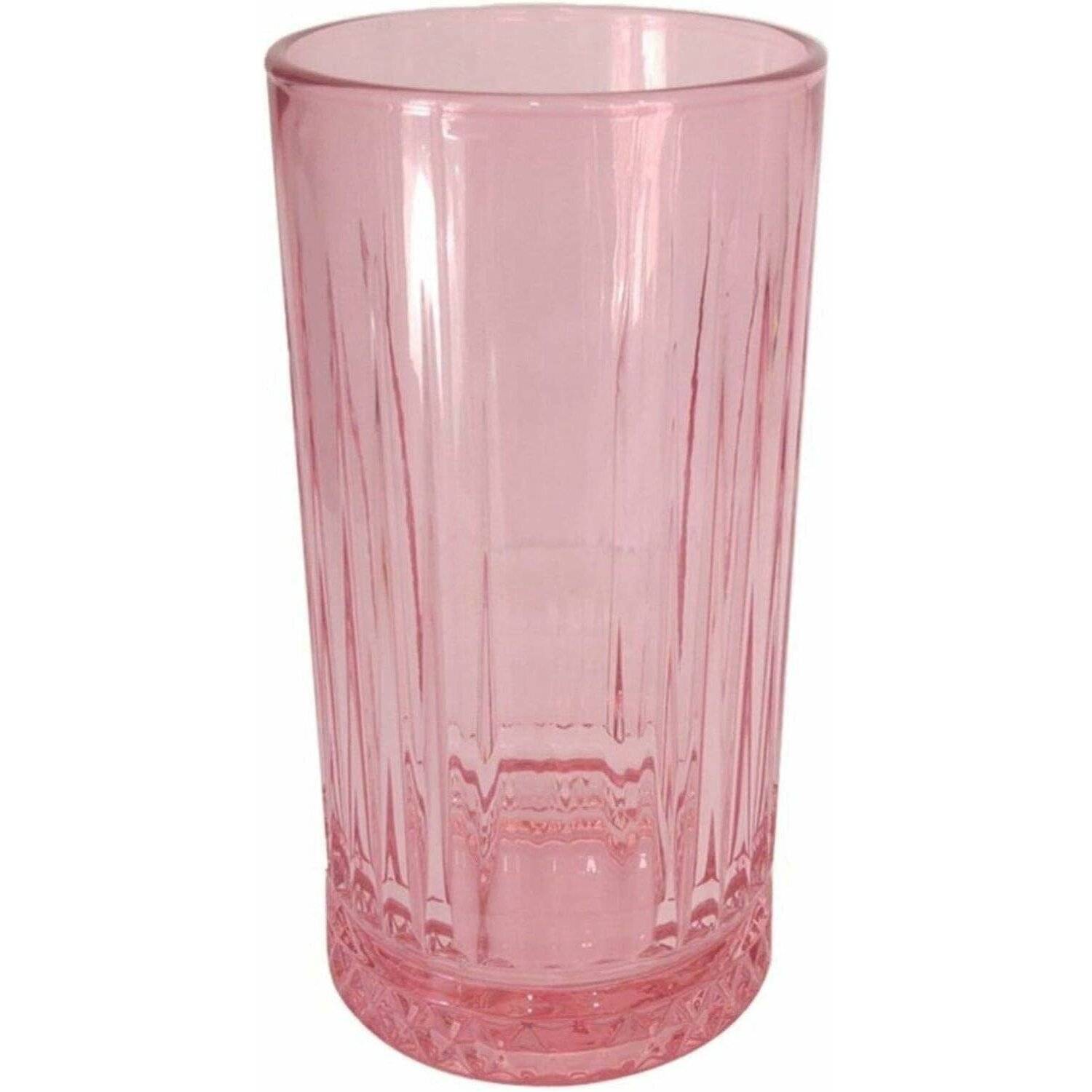 Pasabahce 520015 Longdrink Glas im Retro-Design und Kristall-Look, für Cocktail, Saft, Wasser, 445 ml, 4 Stück pink