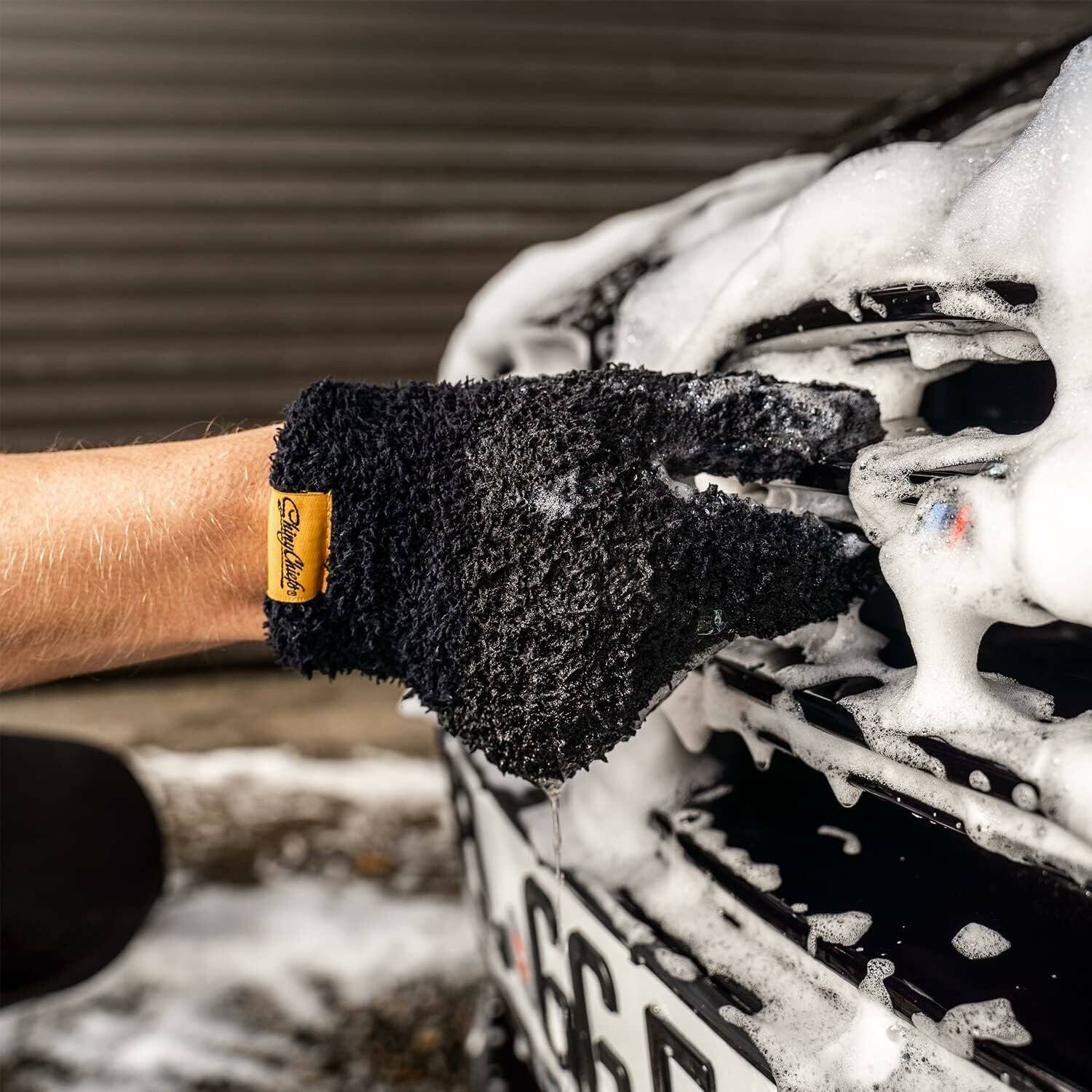 ShinyChiefs Detail WASH MITT - Mikrofaser Waschhandschuh für eine kratzerfreie Autowäsche, 12 x 20,5cm, schwarz