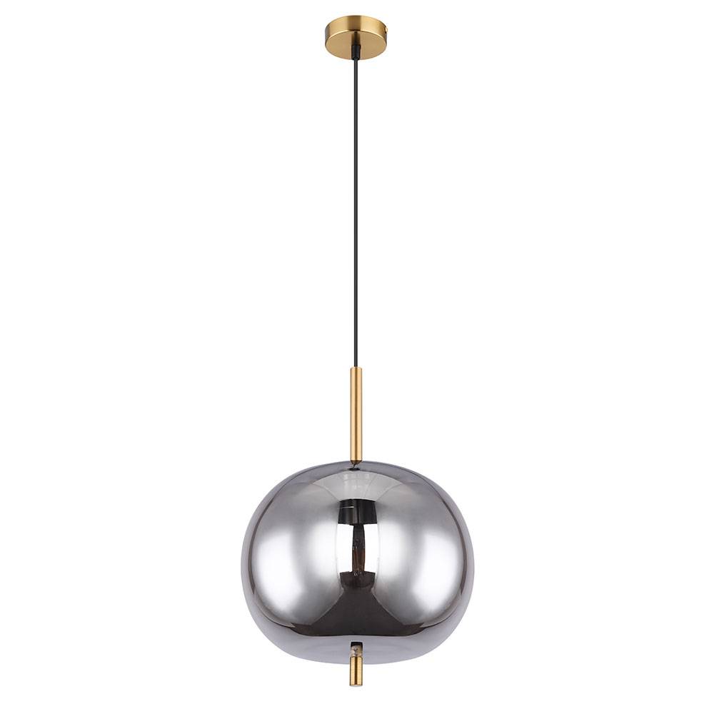 Pendellampe Hängelampe Hängeleuchte Esstischlampe Kugel messingfarben Rauchglas, Metall, 1x E27 Fassung, DxH 30x120cm