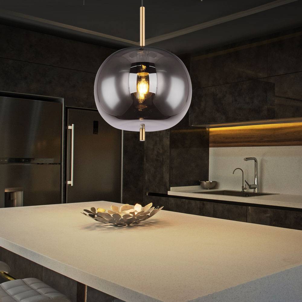 Pendellampe Hängelampe Hängeleuchte Esstischlampe Kugel messingfarben Rauchglas, Metall, 1x E27 Fassung, DxH 30x120cm