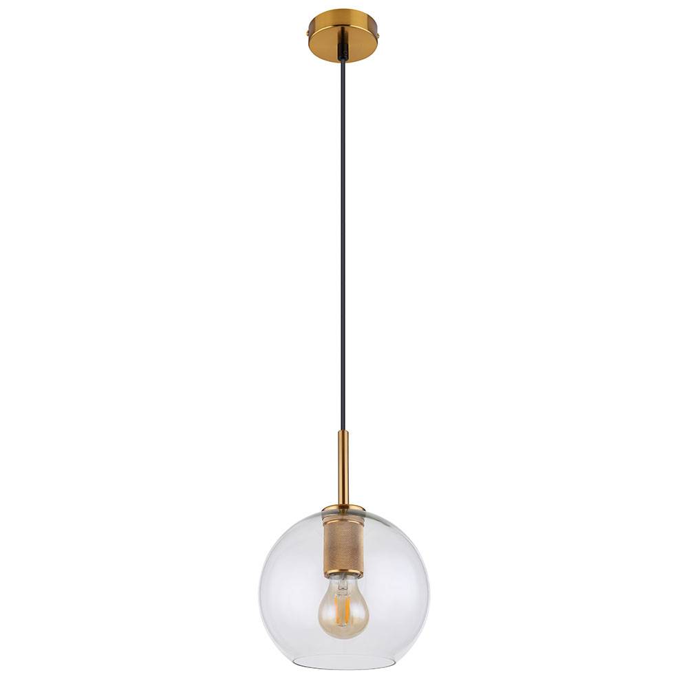 Hängeleuchte messing Retro Kugelleuchte Glas klar Esszimmerlampe hängend Kugel, Metall, 1x E27 Fassung, DxH 20x120 cm