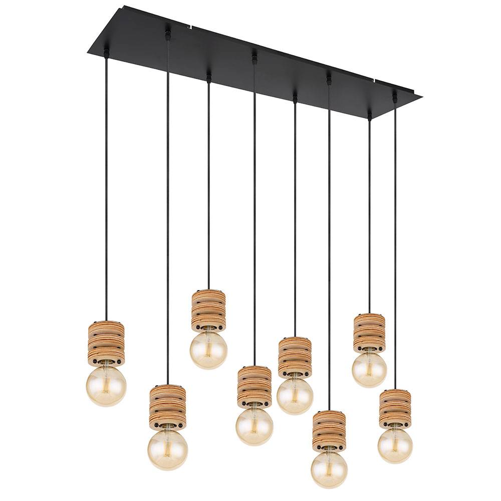 Esstischlampe hängend Holz Pendelleuchte Esstisch Holz Holzlampen Decke hängend, Metall MDF schwarz, 8x E27 Fassung, LxBxH 98 x 24 x 120 cm