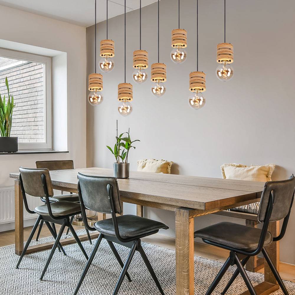 Esstischlampe hängend Holz Pendelleuchte Esstisch Holz Holzlampen Decke hängend, Metall MDF schwarz, 8x E27 Fassung, LxBxH 98 x 24 x 120 cm