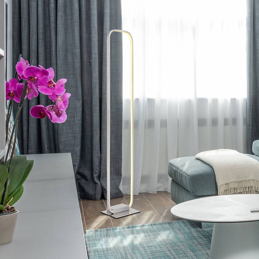 LED Standlampe Stehleuchte Wohnzimmerlampe Designleuchte Fußschalter, Metall opal nickel, 28W 1640lm warmweiß, H 130 cm