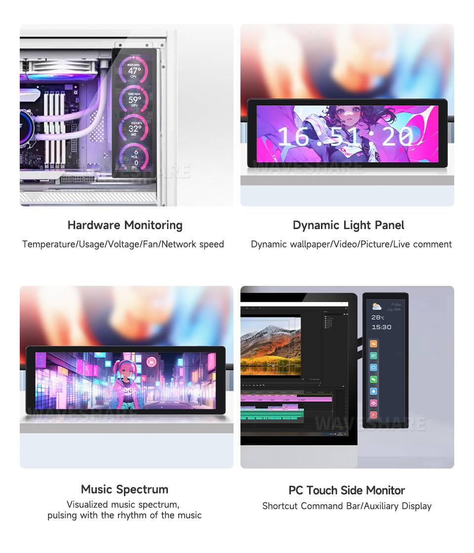 WaveShare 7.9inch IPS Touch Display 400x1280 HDMI Toughened Glass Panel 25487
