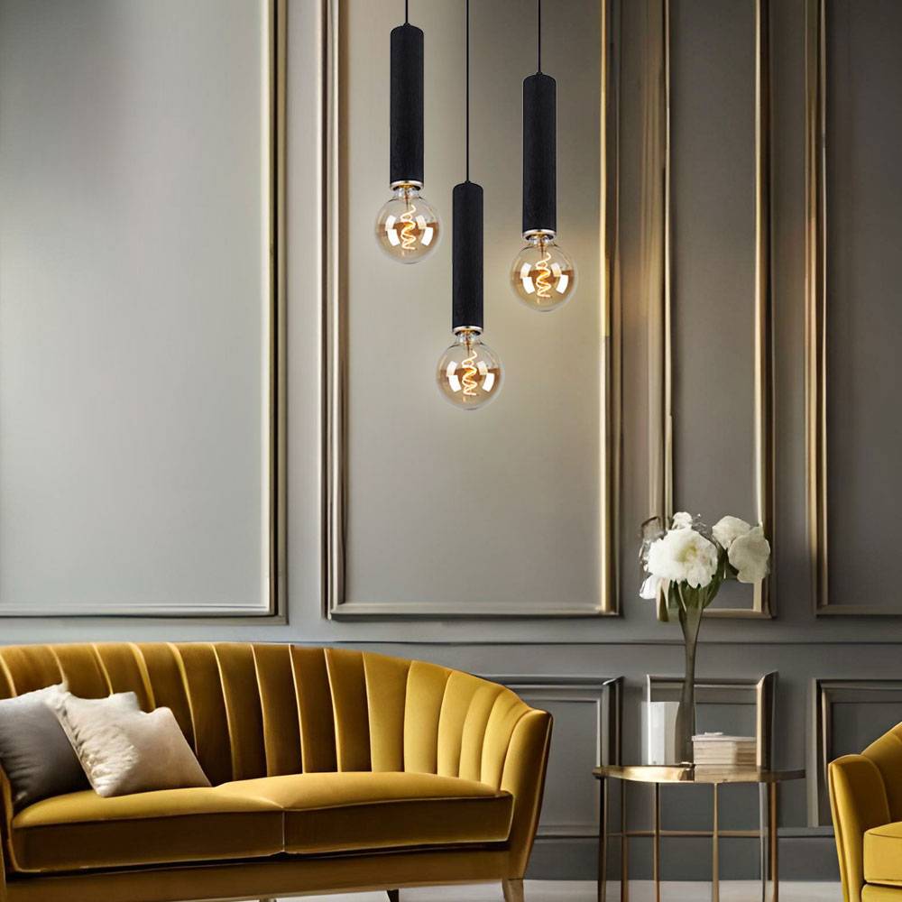 Pendelleuchte Hängelampe 3 flammig Holz Esstischleuchte Wohnzimmer Cluster Pendellampe, schwarz, 3x E27, DxH 35 x 160 cm