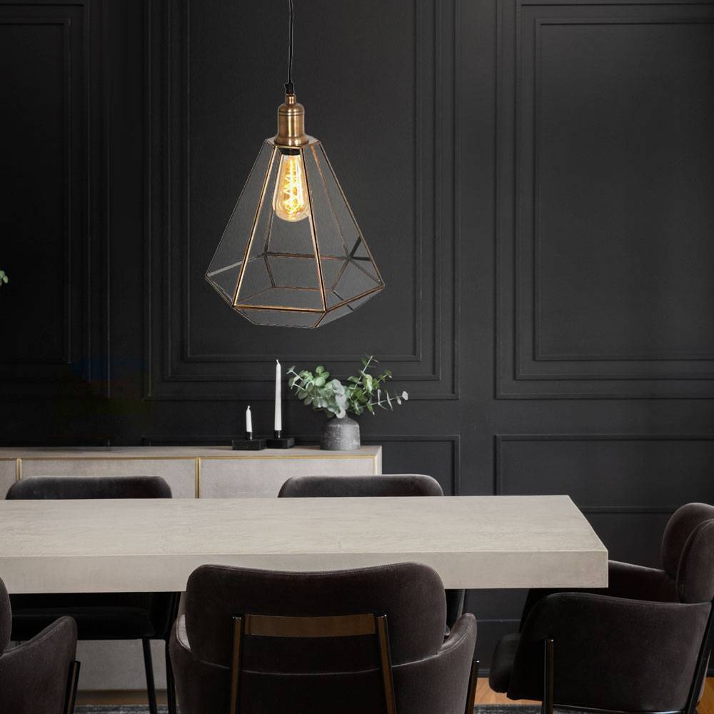 Pendellampe Esstisch Hängeleuchte bronze Esszimmerlampe Retro, Hängelampe Glasschirm Höhenverstellbar, E27 Fassung, DxH 26x150 cm