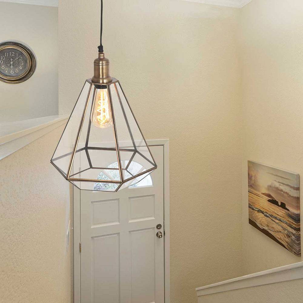 Pendellampe Esstisch Hängeleuchte bronze Esszimmerlampe Retro, Hängelampe Glasschirm Höhenverstellbar, E27 Fassung, DxH 26x150 cm