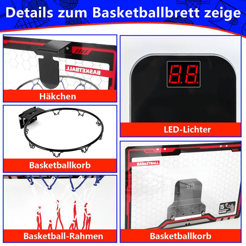 Basketballkorb Basketball-Set Backboard mit englischer Sprachansage Einschließlich Basketball und Pumpe und Ring und Netz