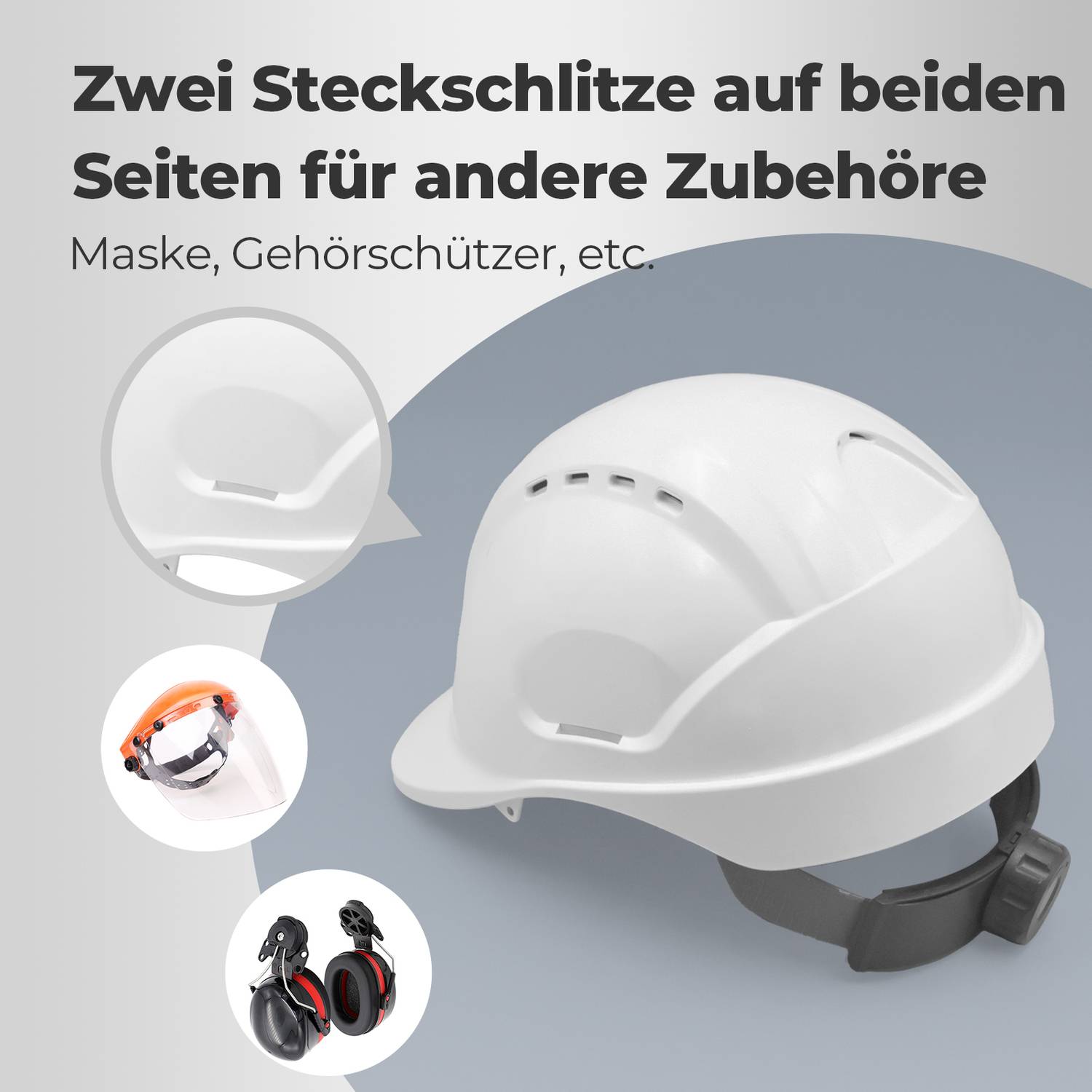 Mustbau MBU-GM16-WHI Bauhelm,Schutzhelm,Arbeitshelm,Bauarbeiterhelm,52-66cm Einstellbar