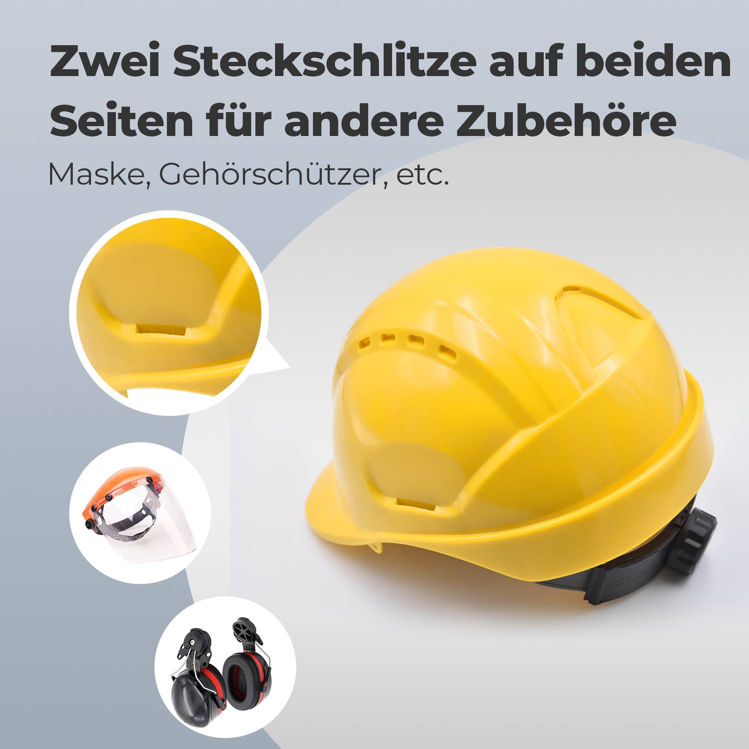 Mustbau MBU-GM16-YEL Bauhelm,Schutzhelm,Arbeitshelm,Bauarbeiterhelm,52-66cm Einstellbar