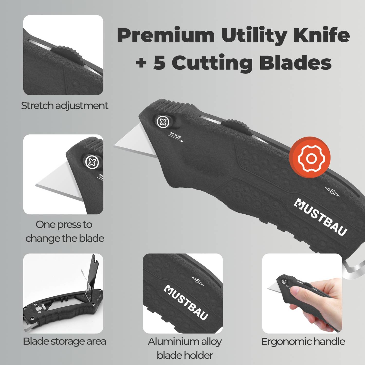 Mustbau Taschenmesser Klappmesser mit 5 SK5 Klingen