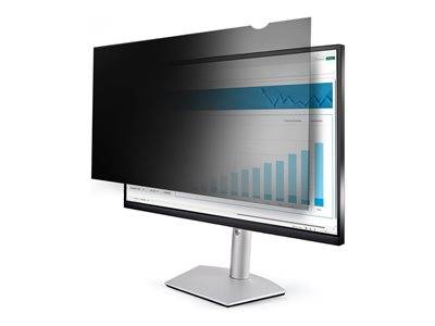 Ein Sichtschutzfilter für einen Computermonitor bewirkt, dass der Bildschirminhalt nur von vorne sichtbar ist und Seitenansichten verdeckt werden.