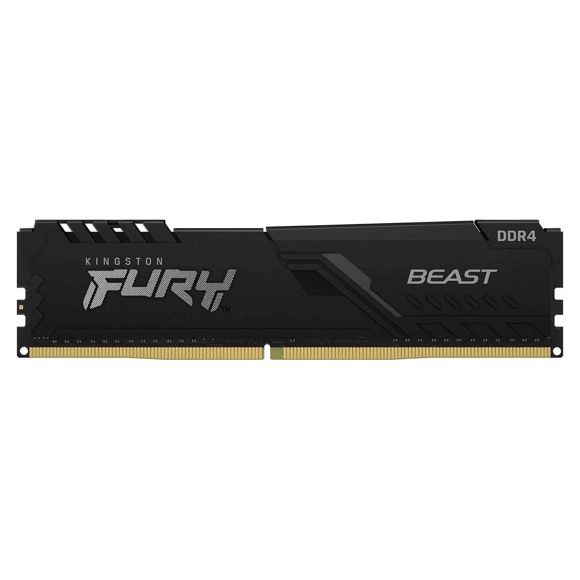 Kingston Fury Beast DDR4-RAM-Modul, schwarz, mit goldenen Kontakten und Branding auf dem Gehäuse.