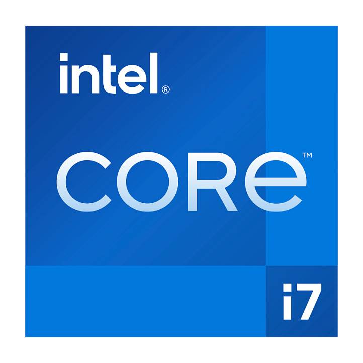 Intel Core i7 Logo in Blau und Weiß, das ein Prozessormodell aus Intels Core-Serie anzeigt.