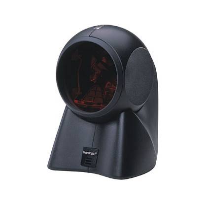Ein tragbarer schwarzer Barcodescanner mit abgerundetem Gehäuse und rotem Scannerfenster, wird häufig im Einzelhandel zum Scannen von Produktbarcodes verwendet.