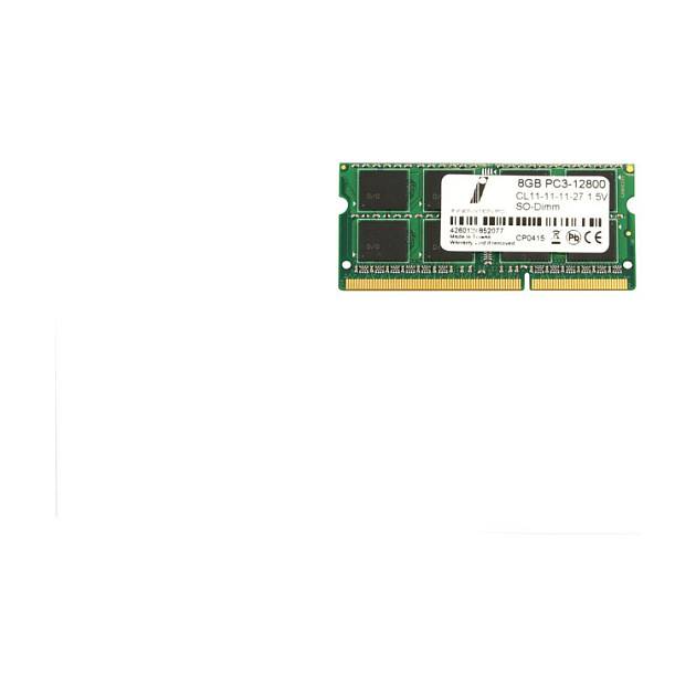 8GB PC3-12800 RAM-Modul mit grüner Leiterplatte und vergoldeten Steckern. Mit 1,5V gekennzeichnet, konzipiert für die Installation von Computerspeicher.
