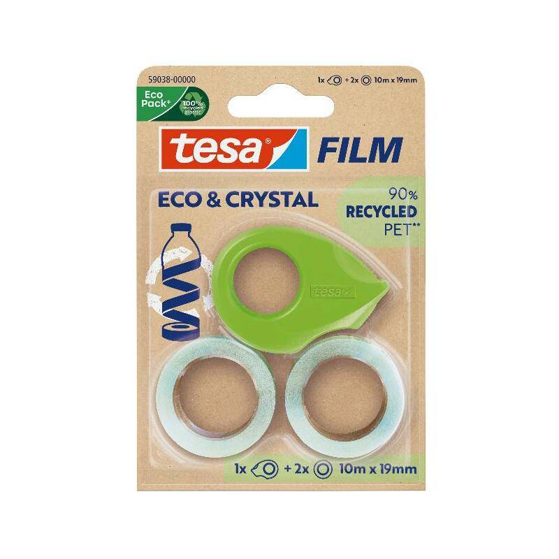 tesa Film ECO & CRYSTAL + Abroller, 19 mm x 10 m, Blister
