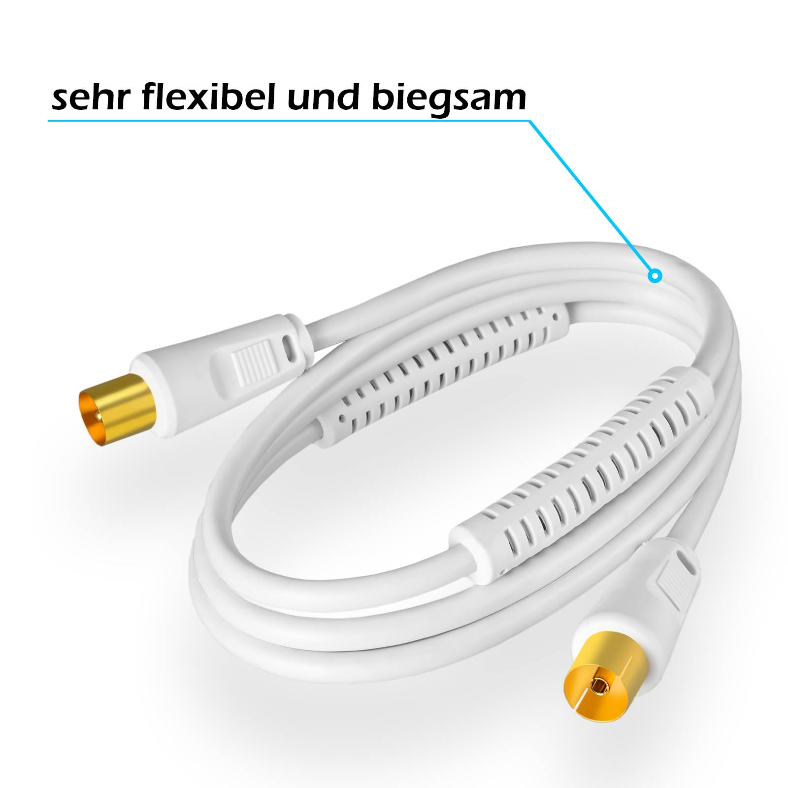 hb-digital 20m SAT Antennenkabel HDTV 100dB 2 Fach geschirmt IEC-Stecker IEC-Buchse vergoldet 2 x Ferritkern weiß