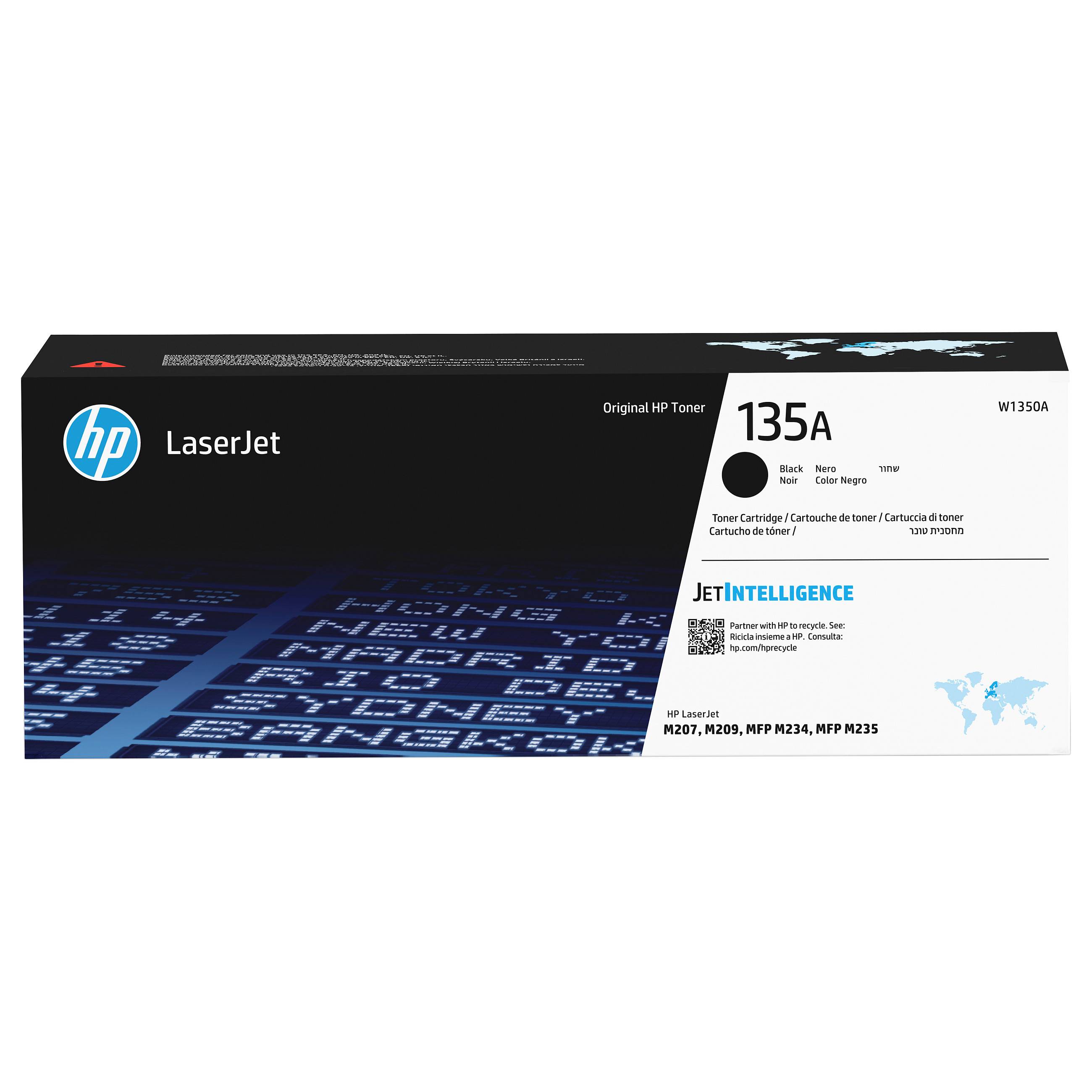 HP LaserJet 135A Tonerpatronenbox mit HP-Branding und JetIntelligence-Logo, konzipiert für die Modelle M209, MFP M234.