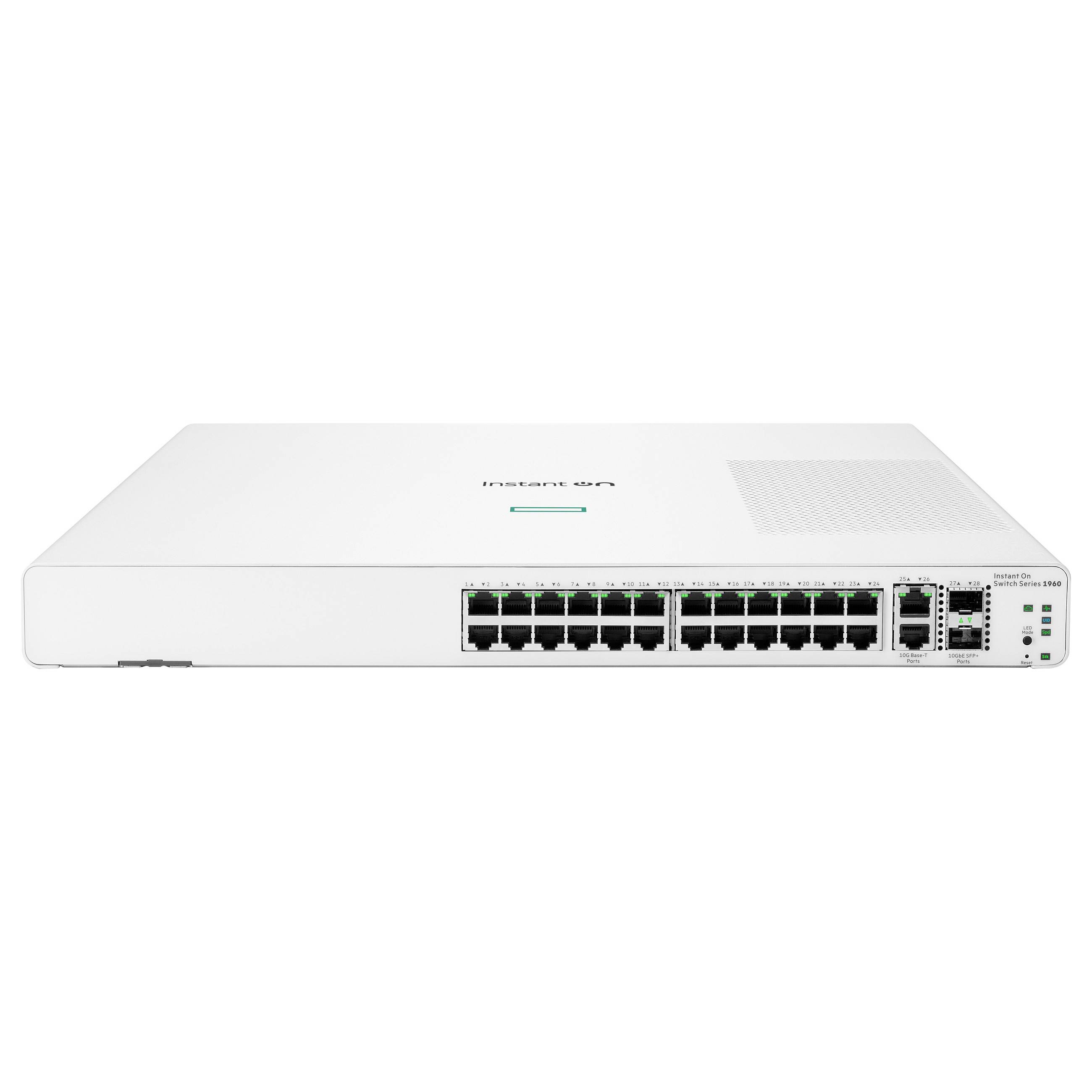 Netzwerk-Switch mit 24 Ethernet-Anschlüssen und vier zusätzlichen Steckplätzen für Konnektivität.