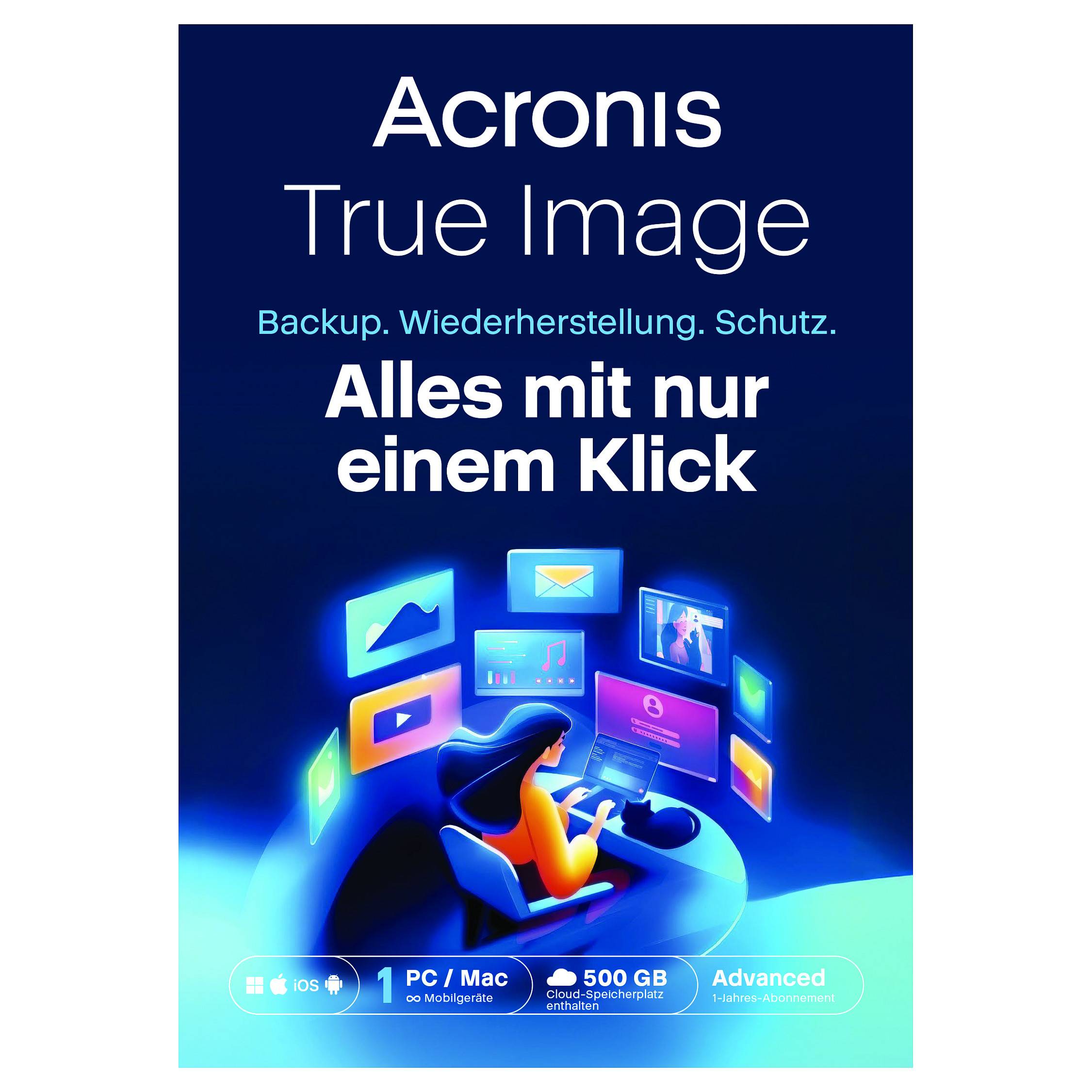Acronis True Image Advanced - 1 Computer + 500 GB Cloud Storage - 1 year Subscription - Software