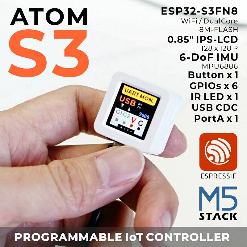M5Stack AtomS3 Dev Kit with 0.85inch Screen Programmable Controller C123