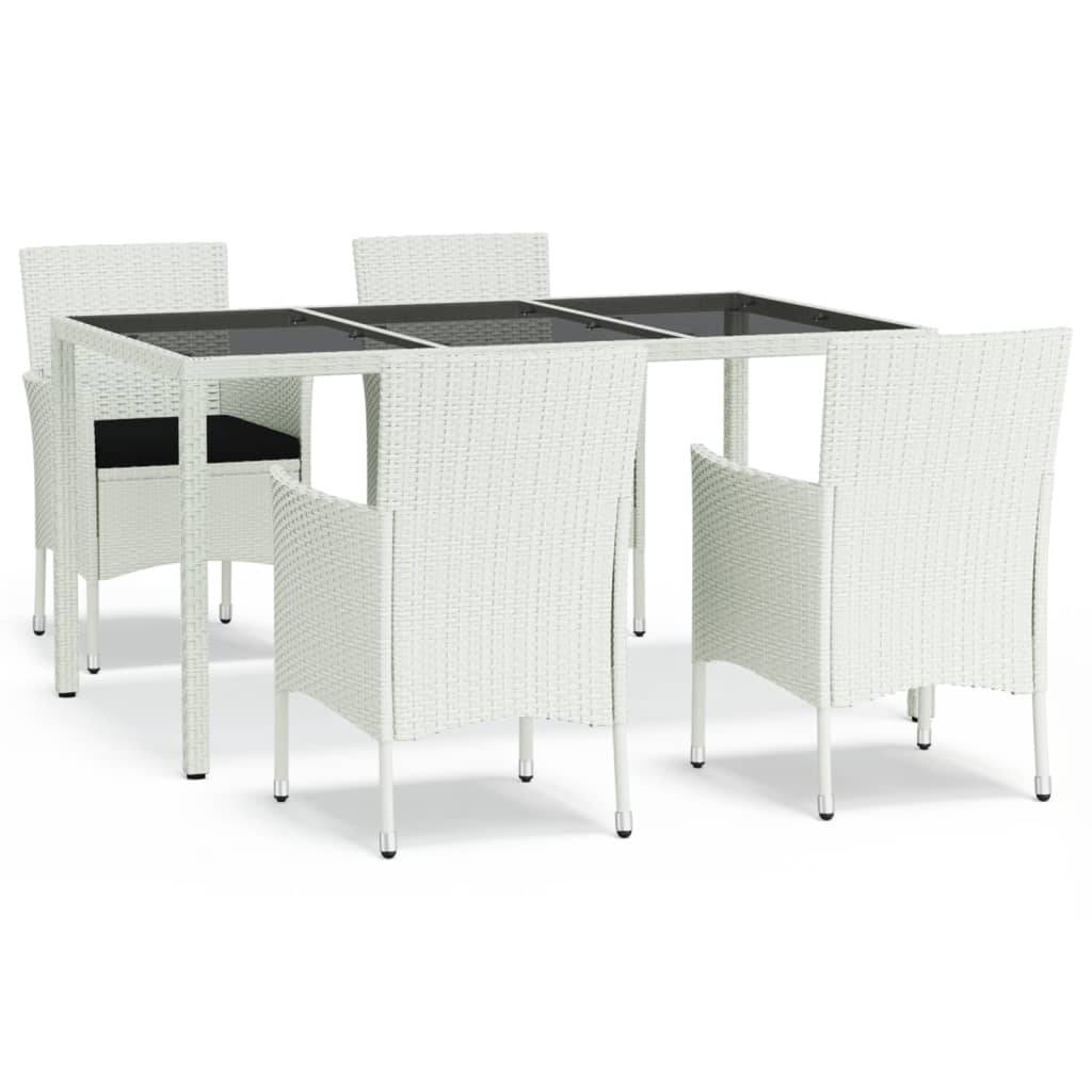 vidaXL 5-tlg. Garten-Essgruppe mit Kissen Weiß Poly Rattan