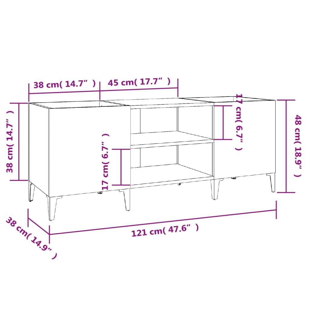 vidaXL Plattenschrank Grau Sonoma 121x38x48 cm Holzwerkstoff