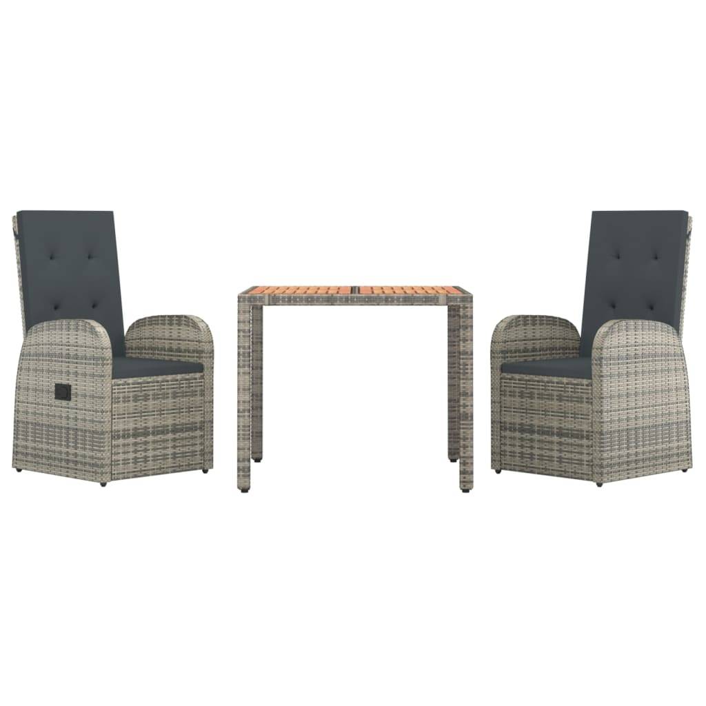 vidaXL 3-tlg. Garten-Essgruppe mit Kissen Grau Poly Rattan