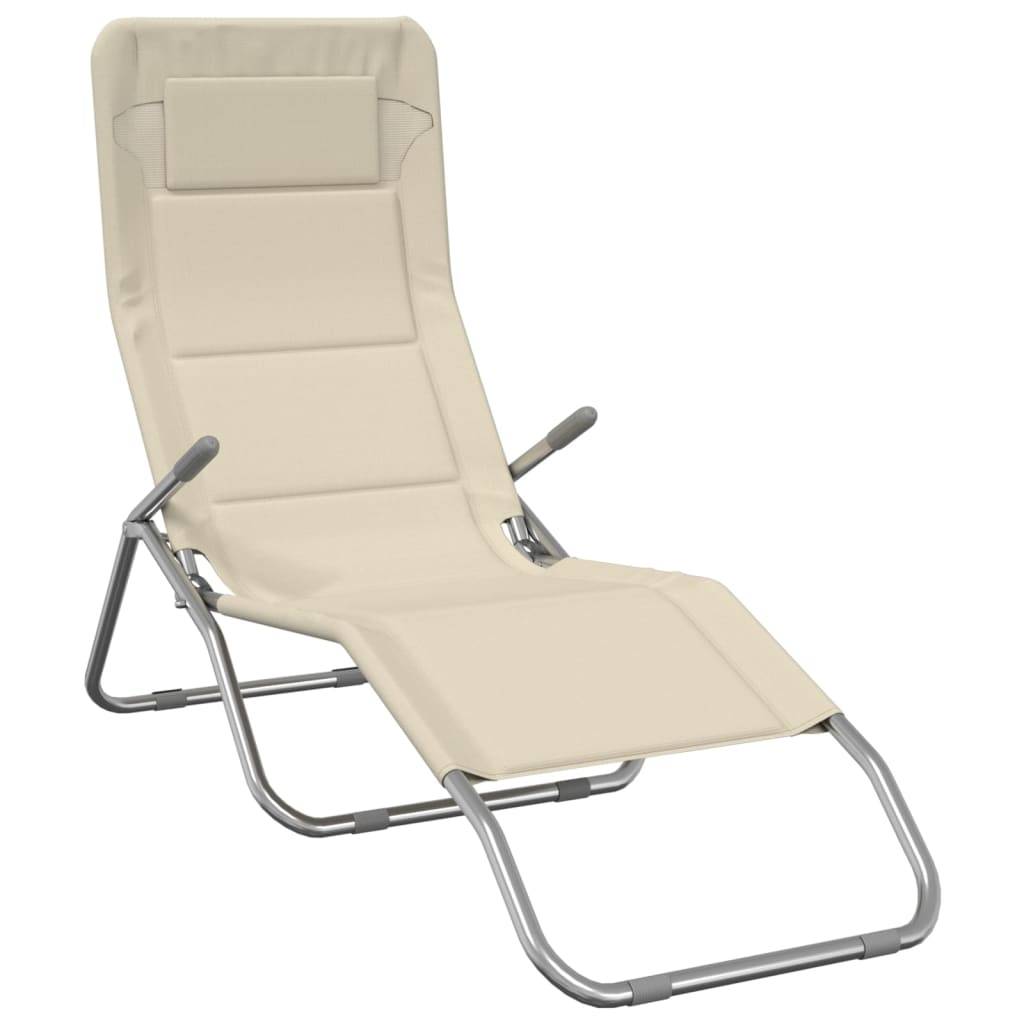 vidaXL Sonnenliegen 2 Stk. Creme Textilene & Pulverbeschichteter Stahl