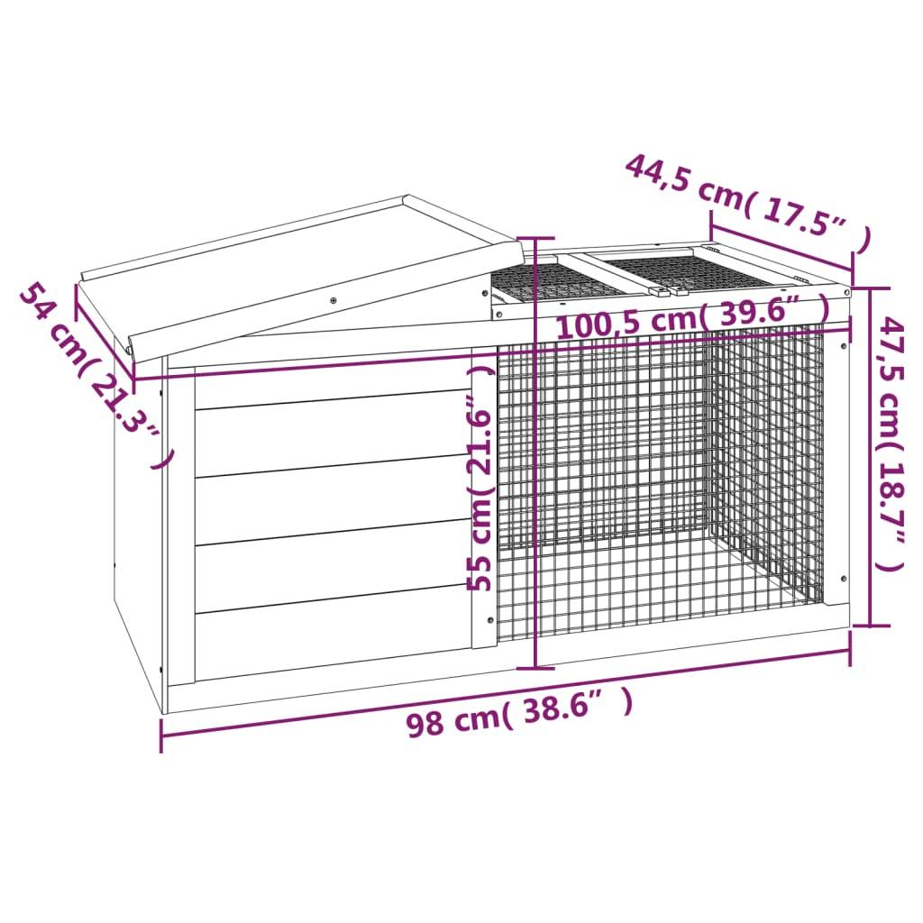 vidaXL Kaninchenstall Grau 100,5x54x55 cm Massivholz Kiefer