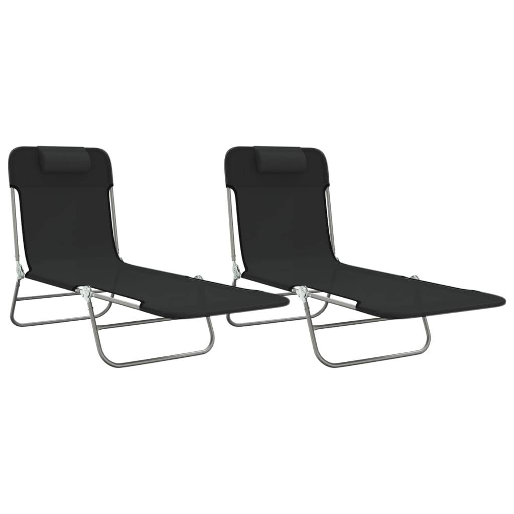 vidaXL Sonnenliegen Klappbar 2 Stk. Schwarz Textilene und Stahl