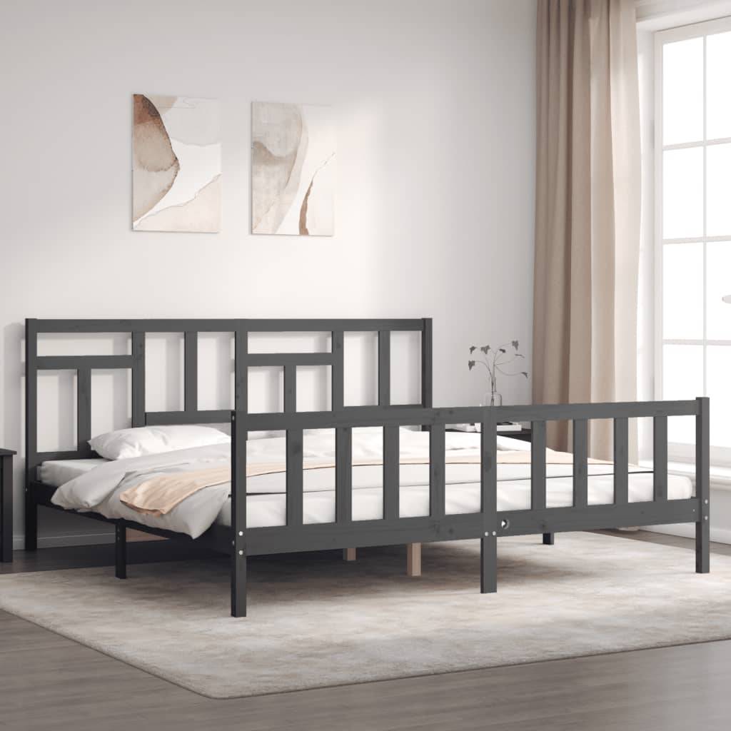 vidaXL Massivholzbett mit Kopfteil Grau 200x200 cm