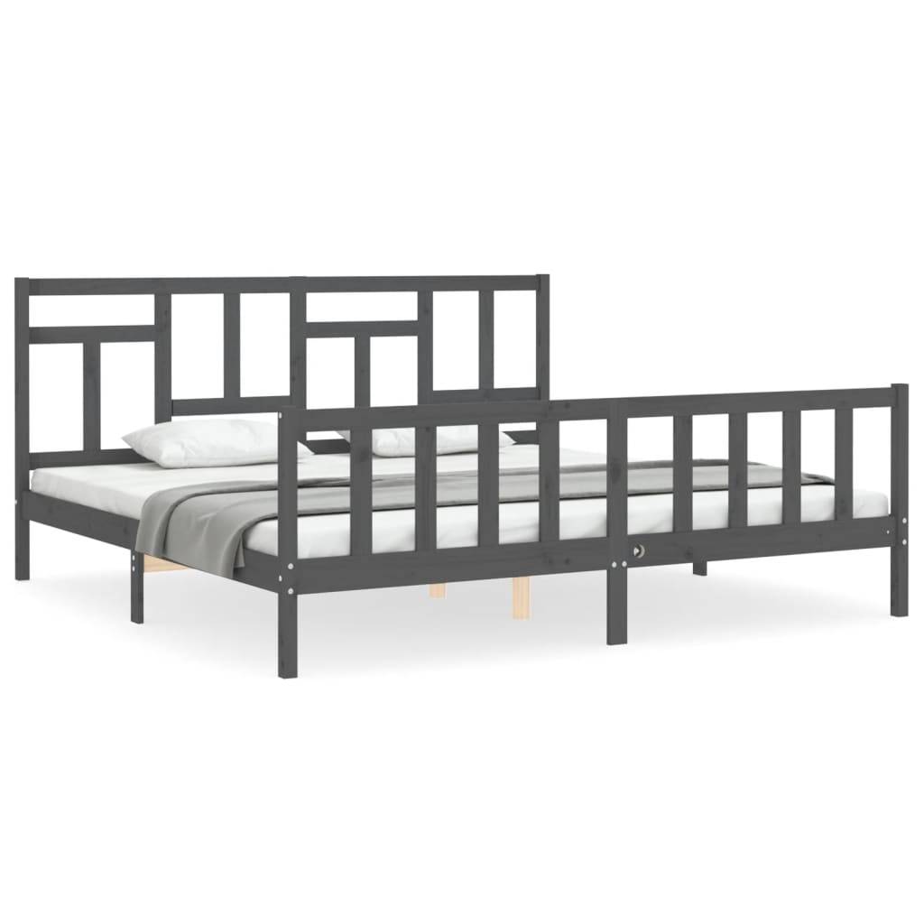 vidaXL Massivholzbett mit Kopfteil Grau 200x200 cm