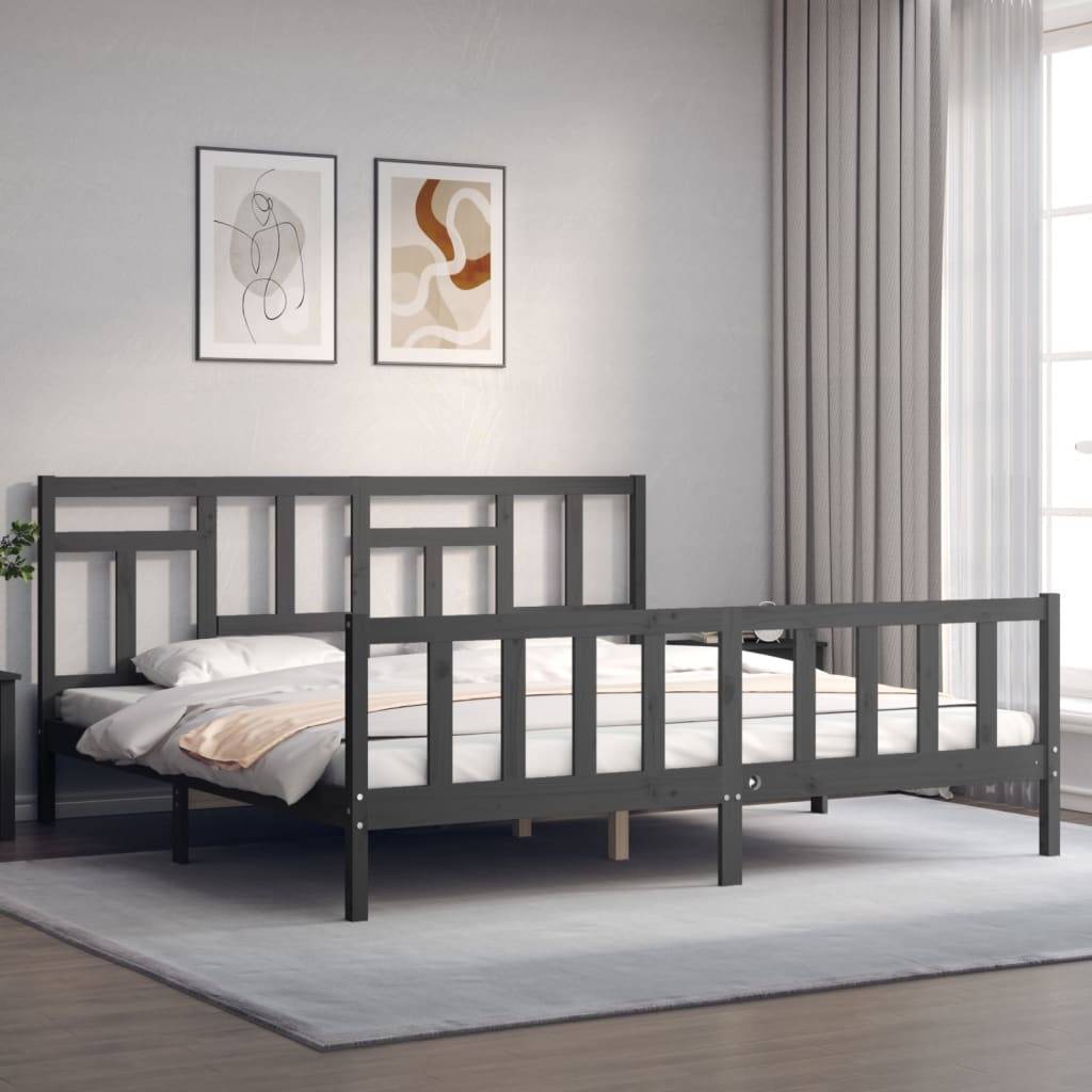 vidaXL Massivholzbett mit Kopfteil Grau 200x200 cm