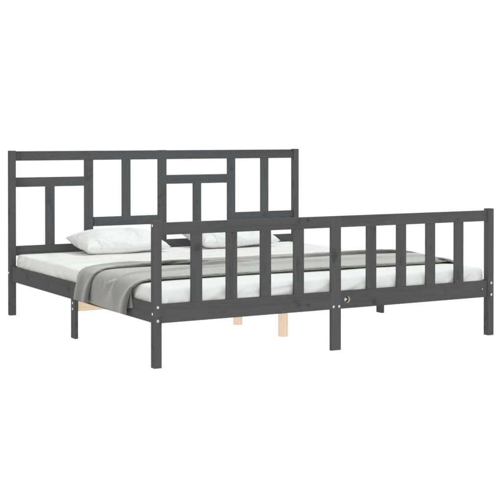vidaXL Massivholzbett mit Kopfteil Grau 200x200 cm