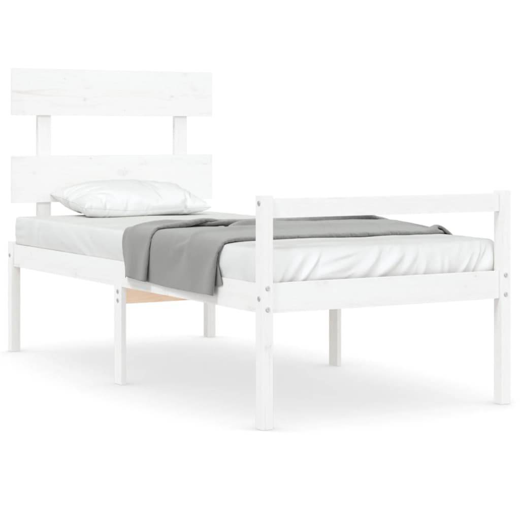 vidaXL Seniorenbett mit Kopfteil Weiß Massivholz