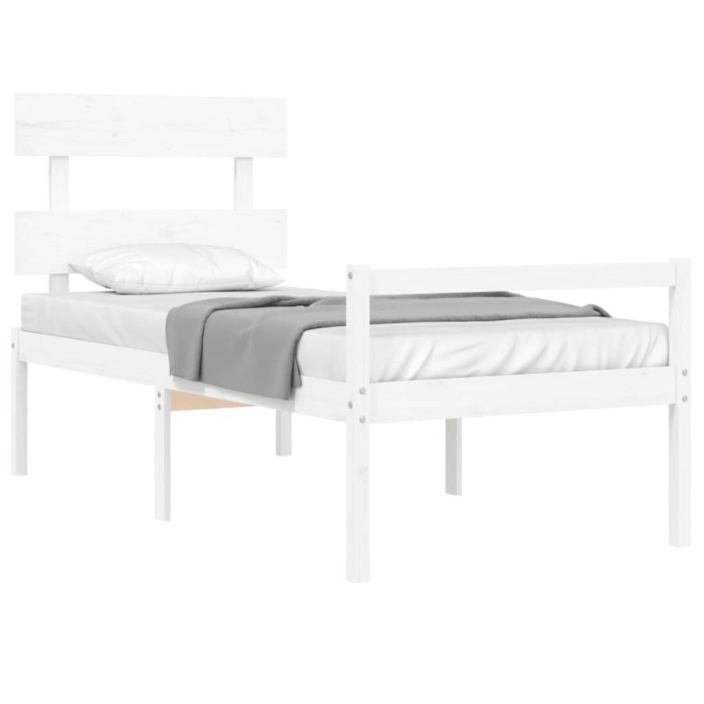 vidaXL Seniorenbett mit Kopfteil Weiß Massivholz